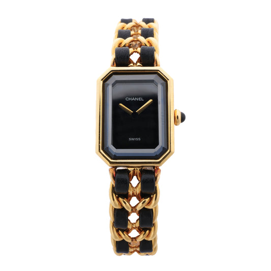 Chanel Premiere XL H0001 GN08533 GP & Leather QZ Black Dial Watch