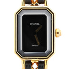 Chanel Premiere L AG70349 GP & Leather QZ Watch with Black Dial