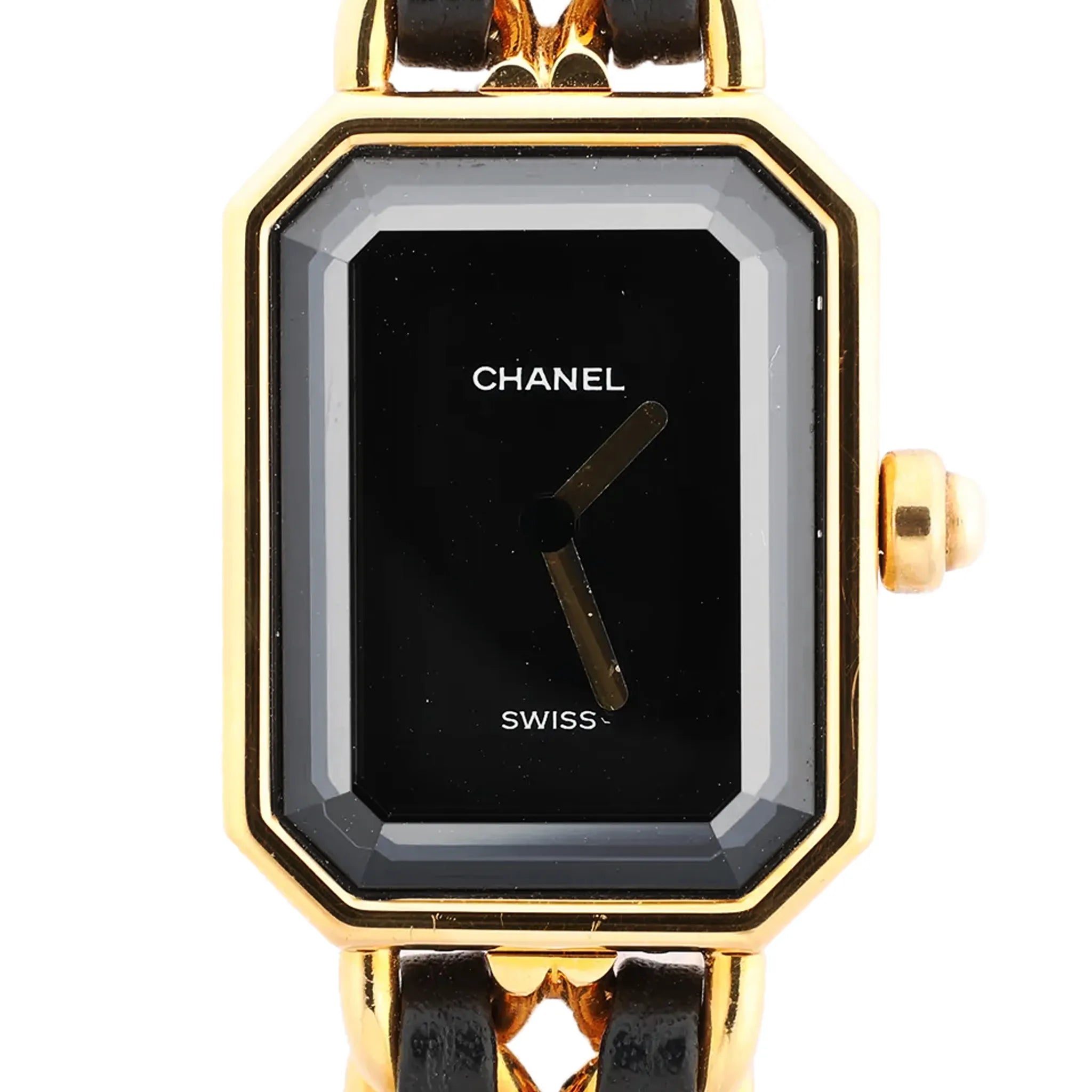 Chanel Premiere L AG70349 GP & Leather QZ Watch with Black Dial