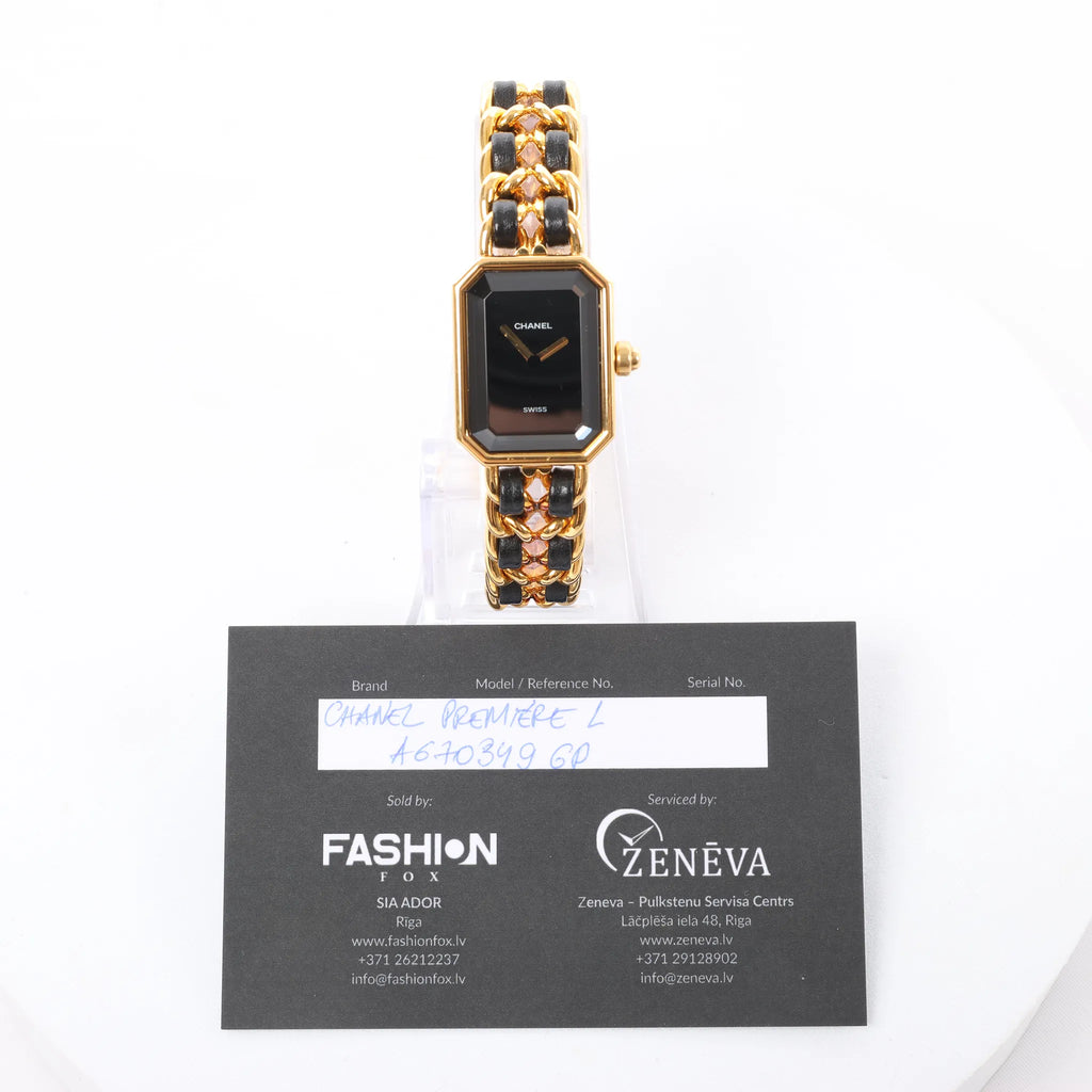 Chanel Premiere L AG70349 GP & Leather QZ Watch with Black Dial