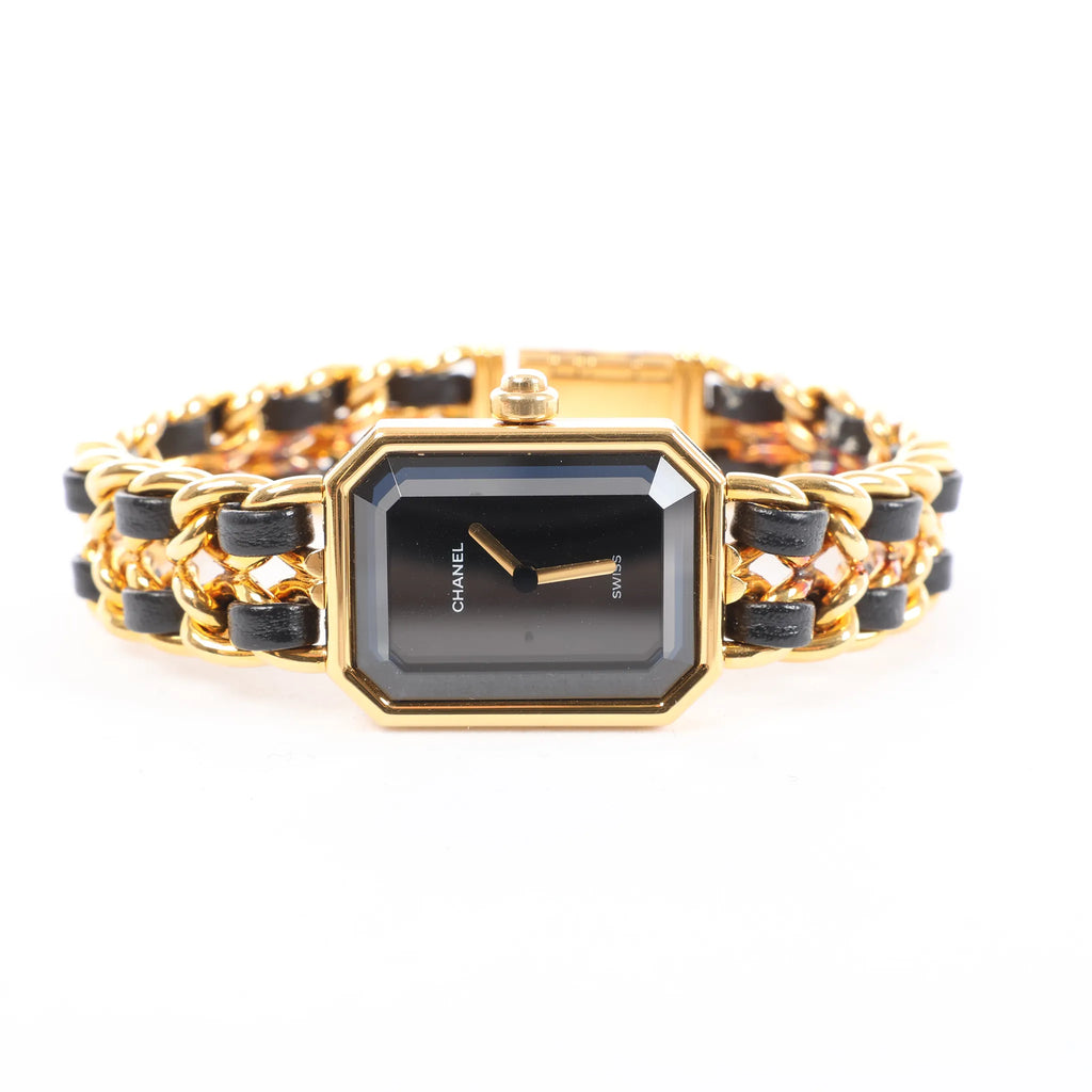 Chanel Premiere L AG70349 GP & Leather QZ Watch with Black Dial