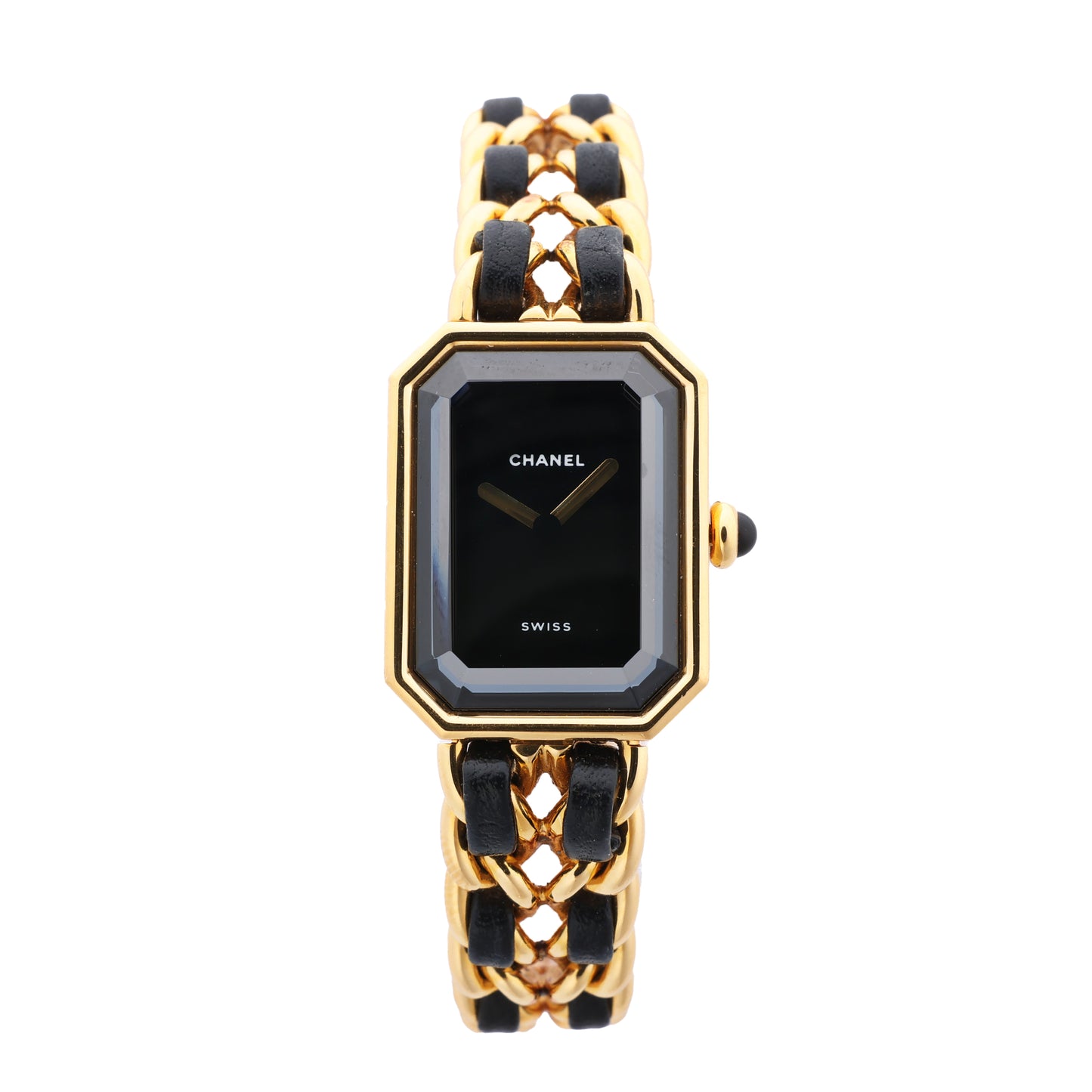 Chanel Premiere L H0001 MN16207 GP & Leather QZ Black Dial Watch