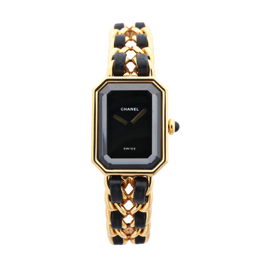 Chanel Premiere L H0001 MN16207 GP & Leather QZ Black Dial Watch