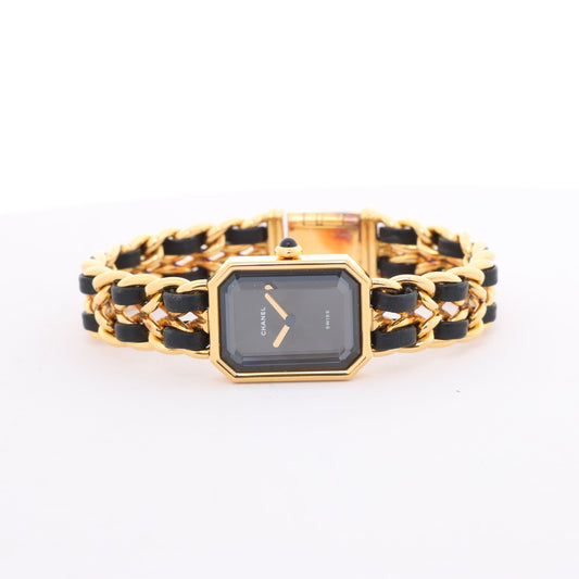 Chanel Premiere L H0001 MN16207 GP & Leather QZ Black Dial Watch