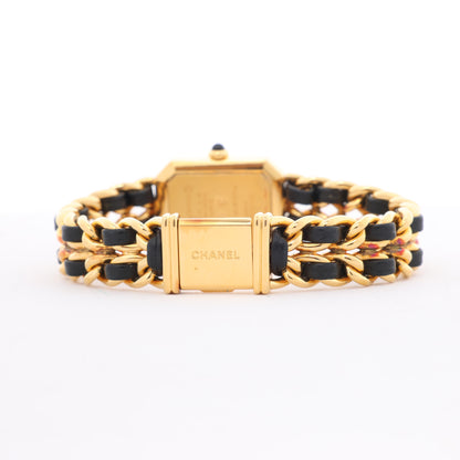 Chanel Premiere L H0001 MN16207 GP & Leather QZ Black Dial Watch