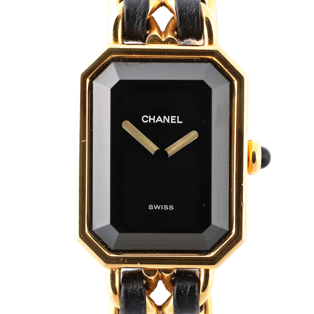 Chanel Premiere L H6951 Q.E.32638 GP & Leather QZ Watch with Black Dial