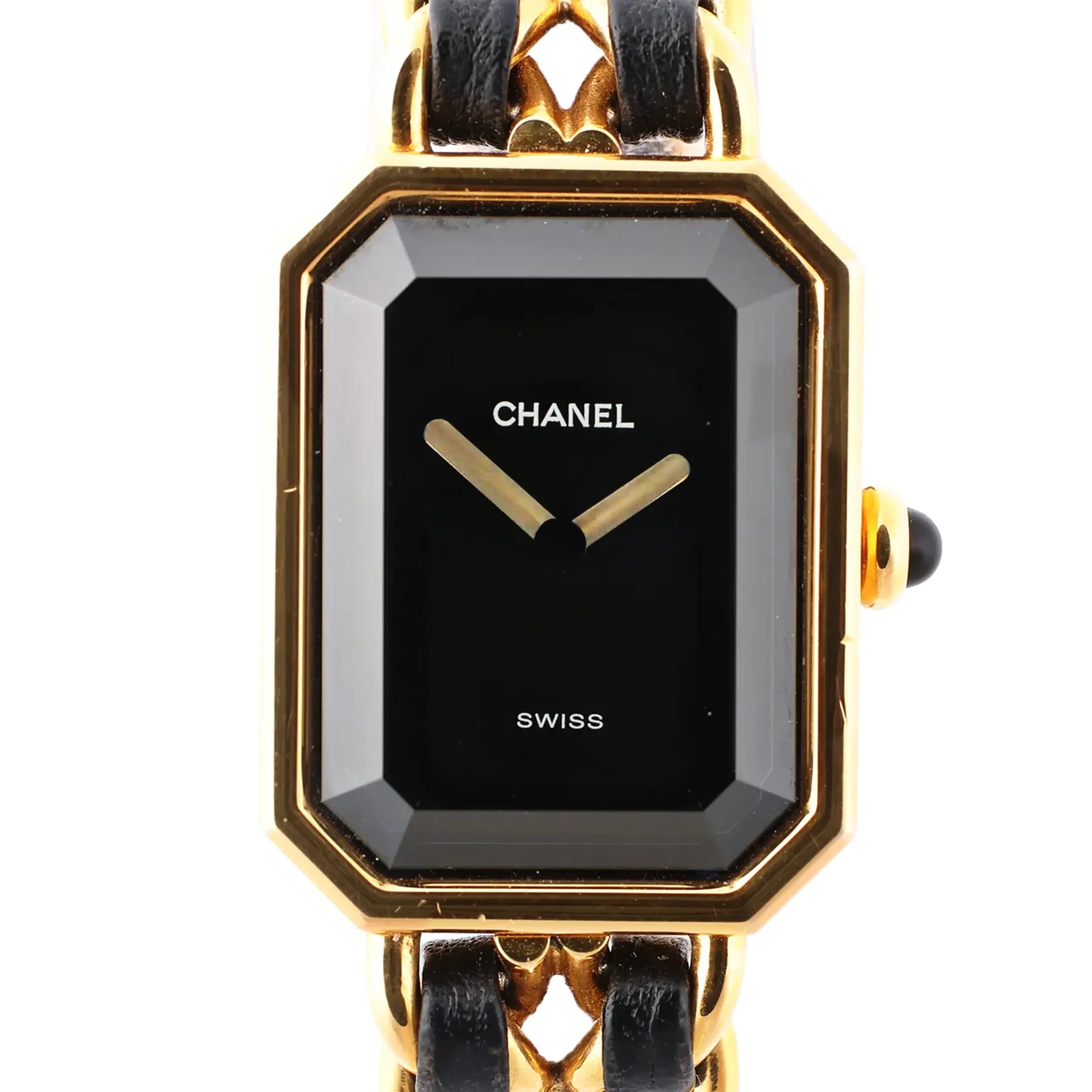 Chanel Premiere L H6951 Q.E.32638 GP & Leather QZ Watch with Black Dial