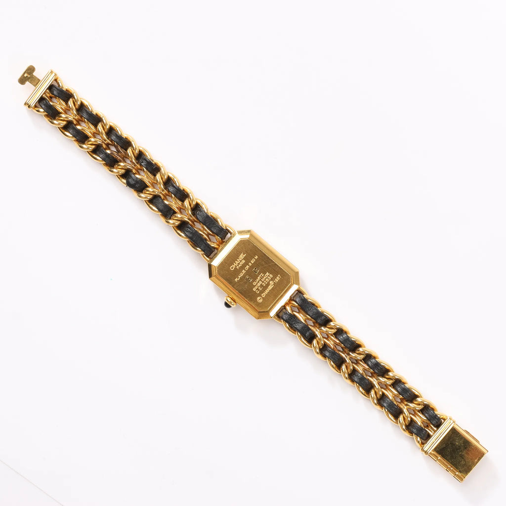 Chanel Premiere L H6951 Q.E.32638 GP & Leather QZ Watch with Black Dial