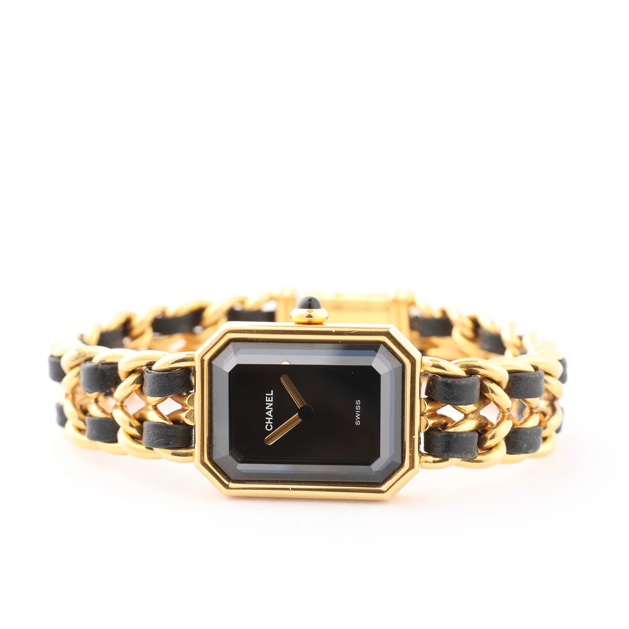 Chanel Premiere L H6951 Q.E.32638 GP & Leather QZ Watch with Black Dial