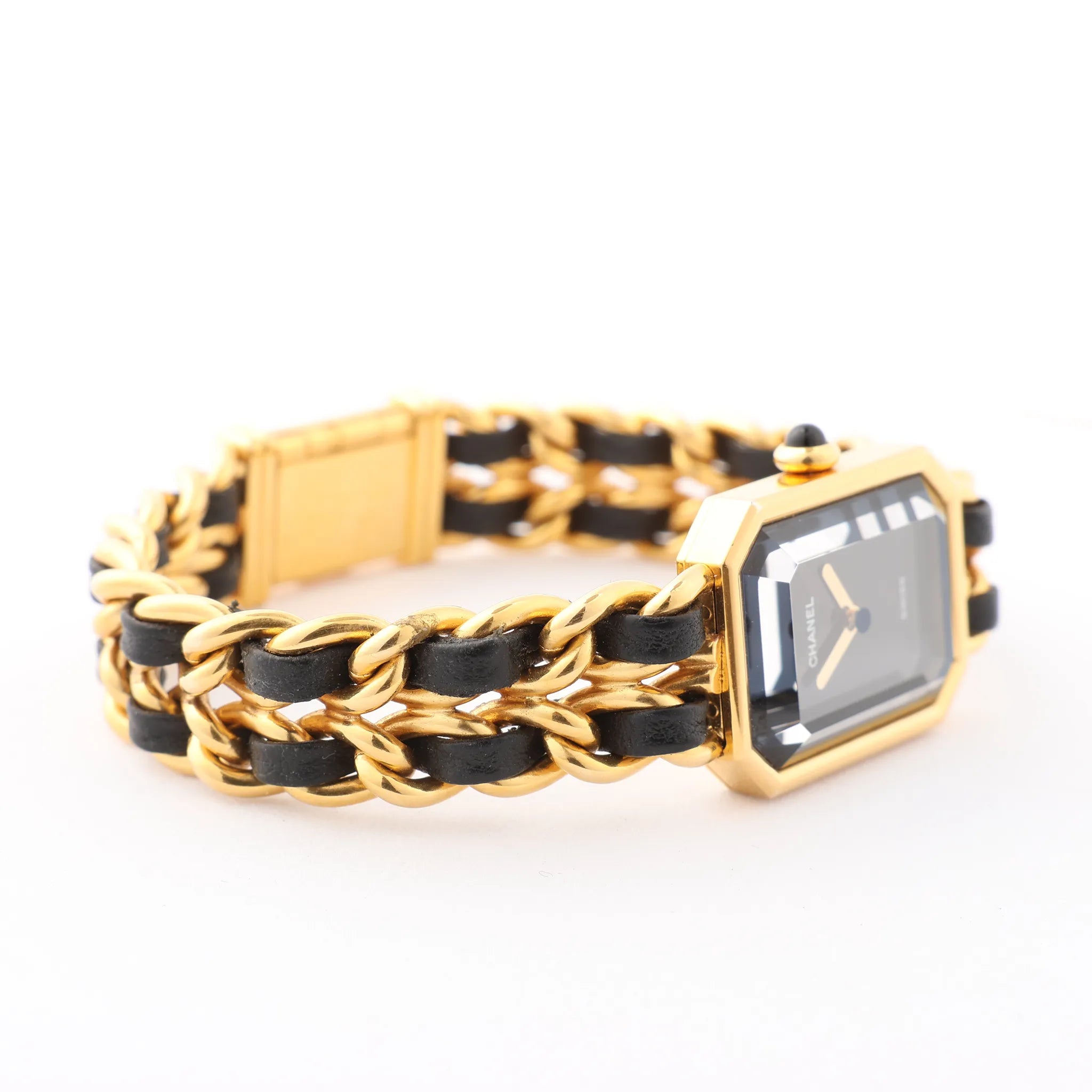 Chanel Premiere L H6951 Q.E.32638 GP & Leather QZ Watch with Black Dial