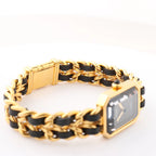 Chanel Premiere L H6951 Q.E.32638 GP & Leather QZ Watch with Black Dial