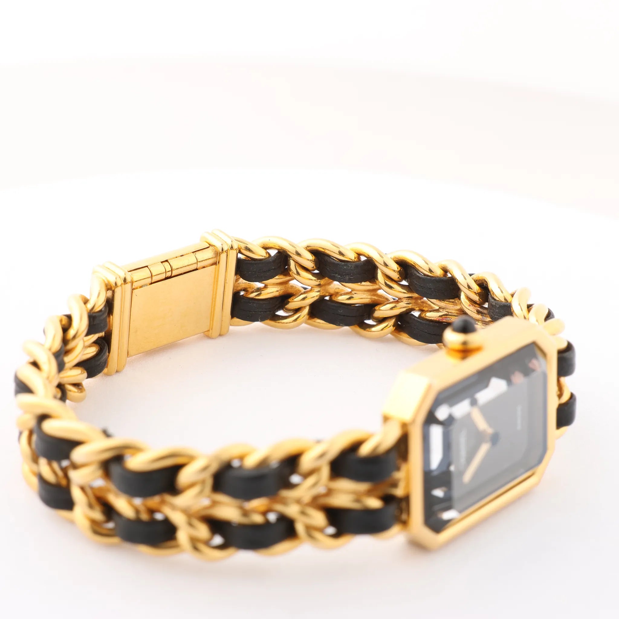 Chanel Premiere L H6951 Q.E.32638 GP & Leather QZ Watch with Black Dial