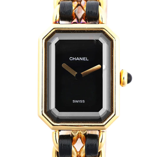 Chanel Premiere M H6951 X.D.39313 GP & Leather QZ Watch with Black Dial