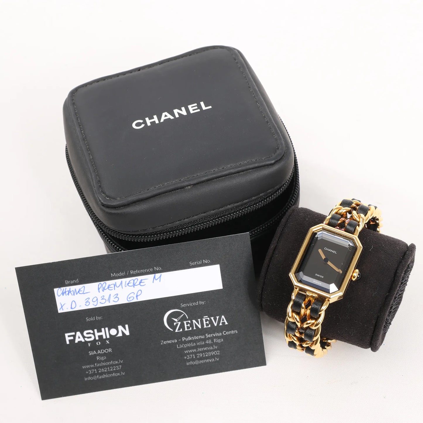 Chanel Premiere M H6951 X.D.39313 GP & Leather QZ Watch with Black Dial