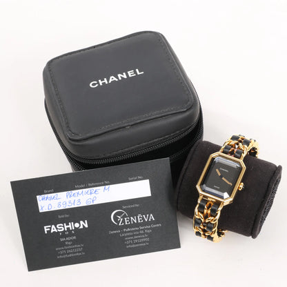 Chanel Premiere M H6951 X.D.39313 GP & Leather QZ Watch with Black Dial