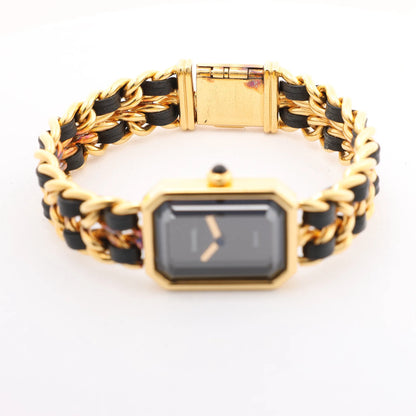 Chanel Premiere M H6951 X.D.39313 GP & Leather QZ Watch with Black Dial