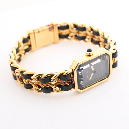 Chanel Premiere M H6951 X.D.39313 GP & Leather QZ Watch with Black Dial