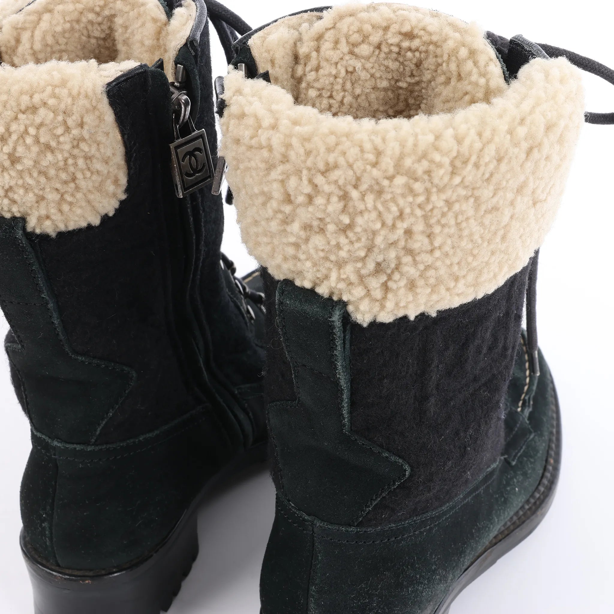 Chanel Sports Suede Leather Shearling Boots in Black G26245, Size 35.5 EU