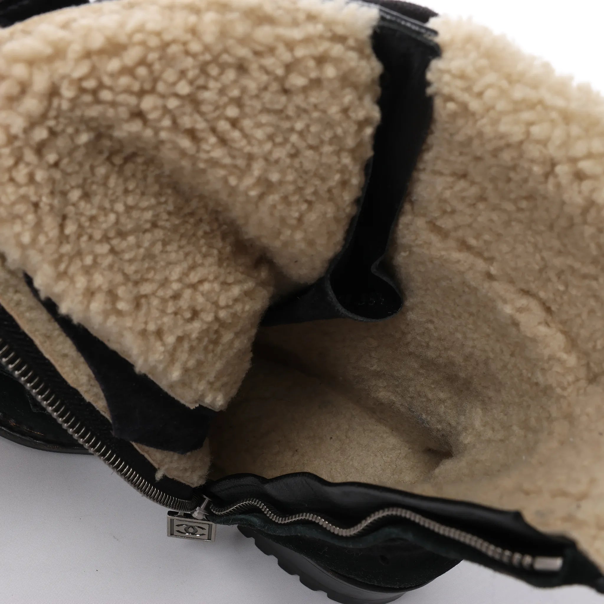 Chanel Sports Suede Leather Shearling Boots in Black G26245, Size 35.5 EU