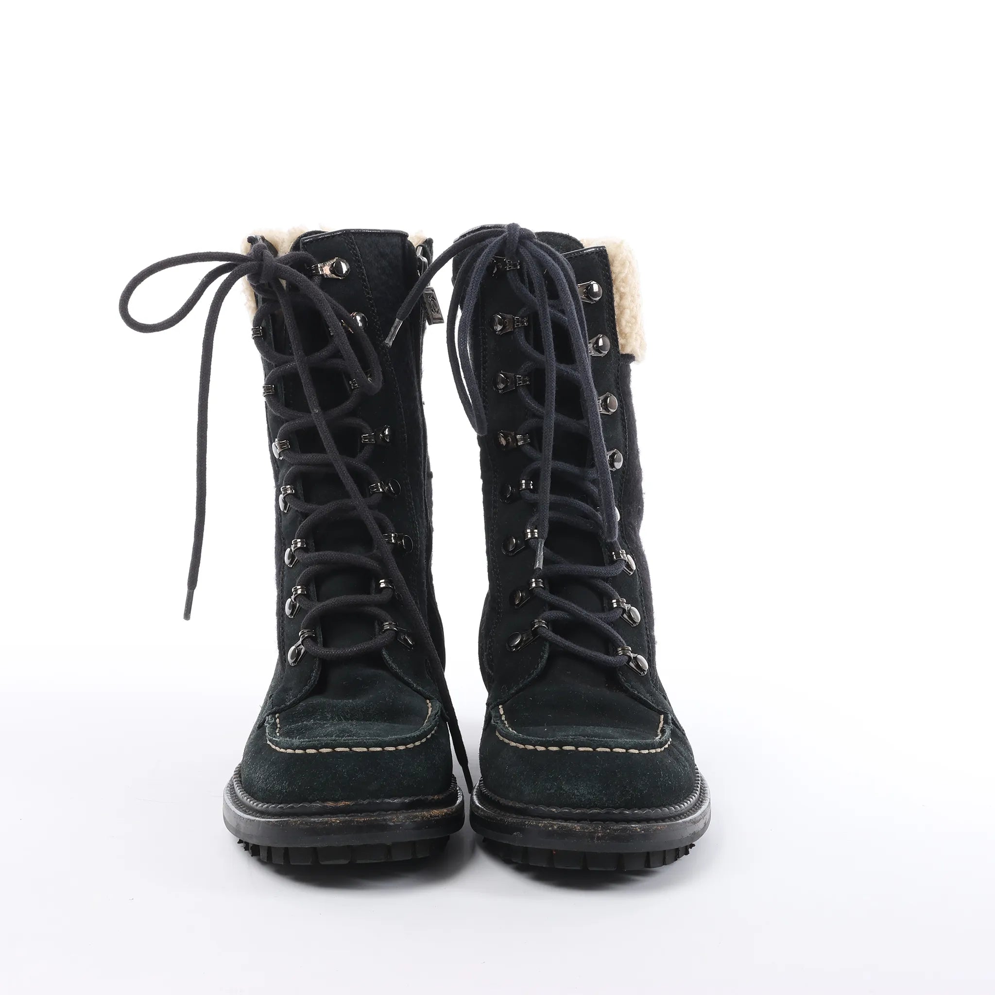 Chanel Sports Suede Leather Shearling Boots in Black G26245, Size 35.5 EU