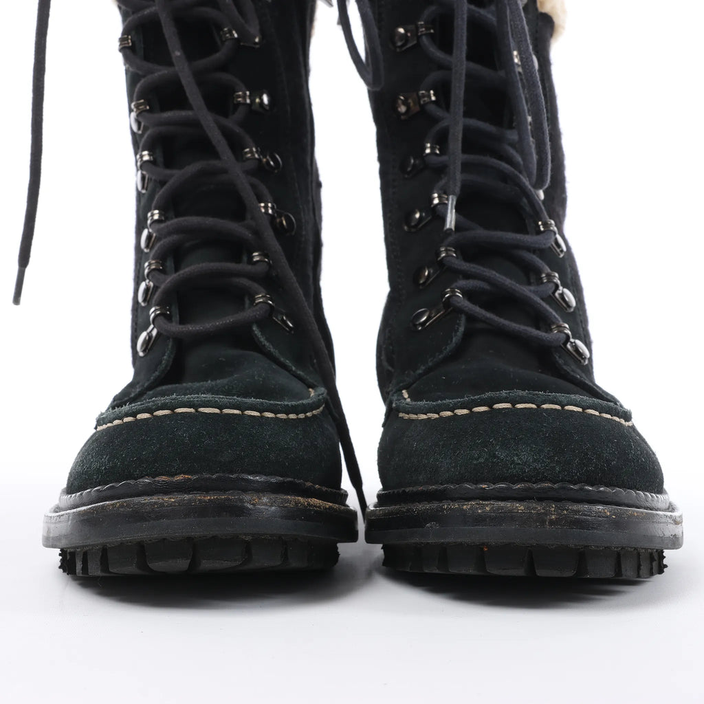 Chanel Sports Suede Leather Shearling Boots in Black G26245, Size 35.5 EU