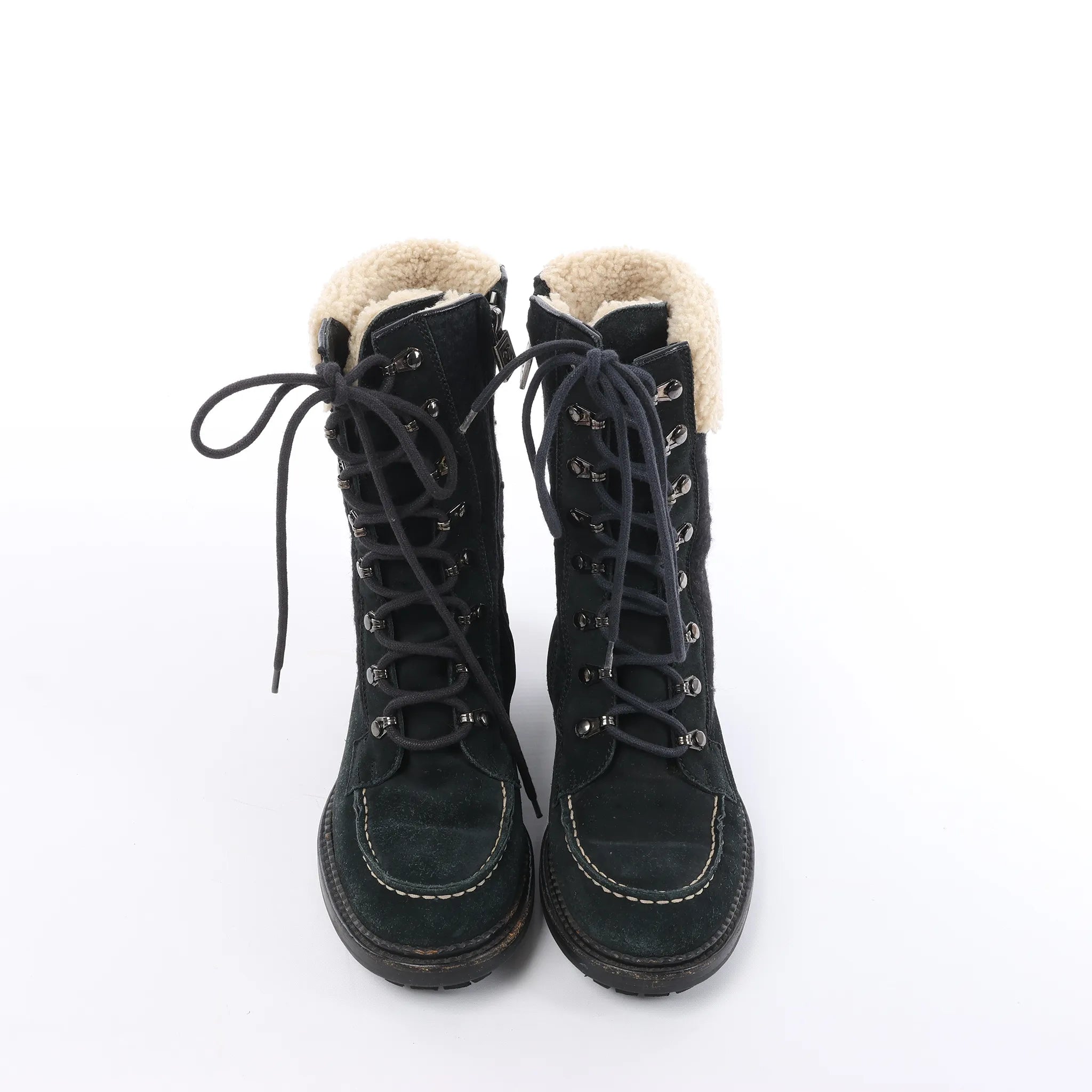 Chanel Sports Suede Leather Shearling Boots in Black G26245, Size 35.5 EU