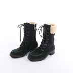 Chanel Sports Suede Leather Shearling Boots in Black G26245, Size 35.5 EU