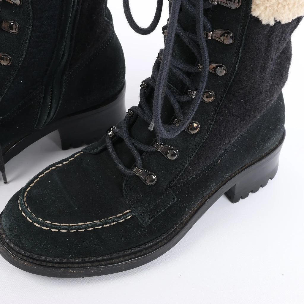 Chanel Sports Suede Leather Shearling Boots in Black G26245, Size 35.5 EU