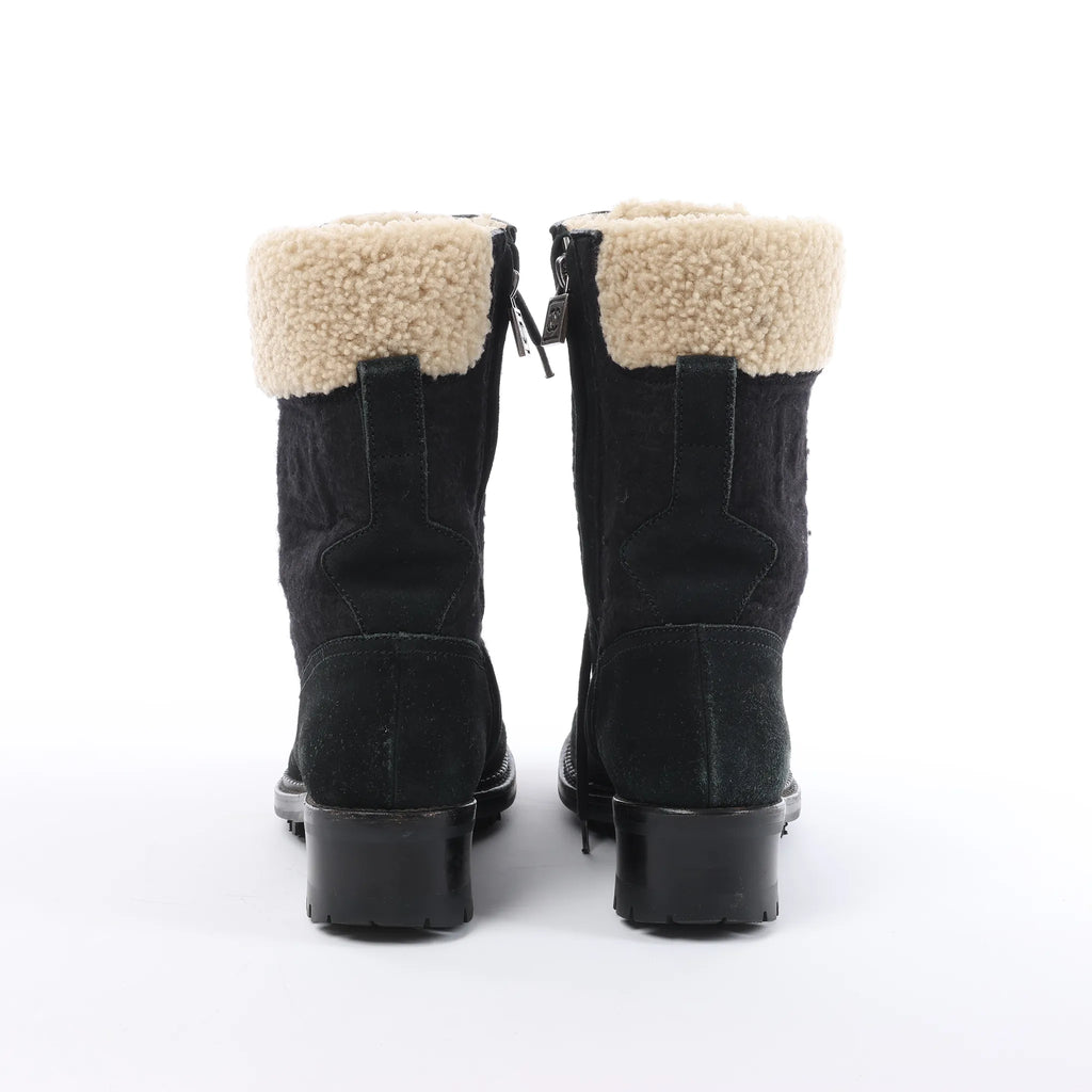 Chanel Sports Suede Leather Shearling Boots in Black G26245, Size 35.5 EU