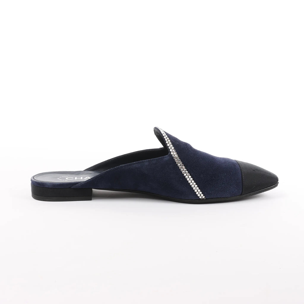 Chanel Star Rhinestone Suede x Fabric Mule in Navy x Black G35835, Size 41 EU