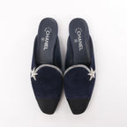 Chanel Star Rhinestone Suede x Fabric Mule in Navy x Black G35835, Size 41 EU