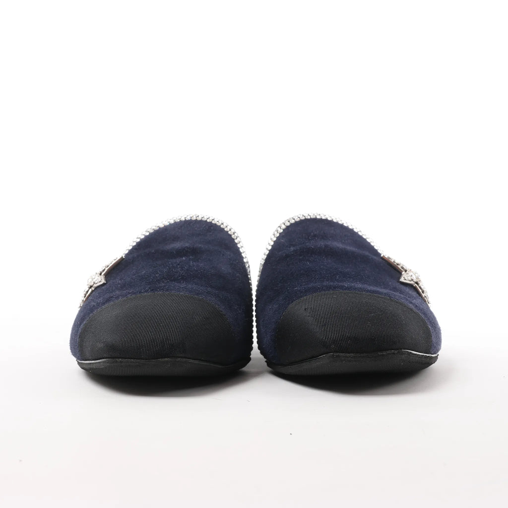 Chanel Star Rhinestone Suede x Fabric Mule in Navy x Black G35835, Size 41 EU