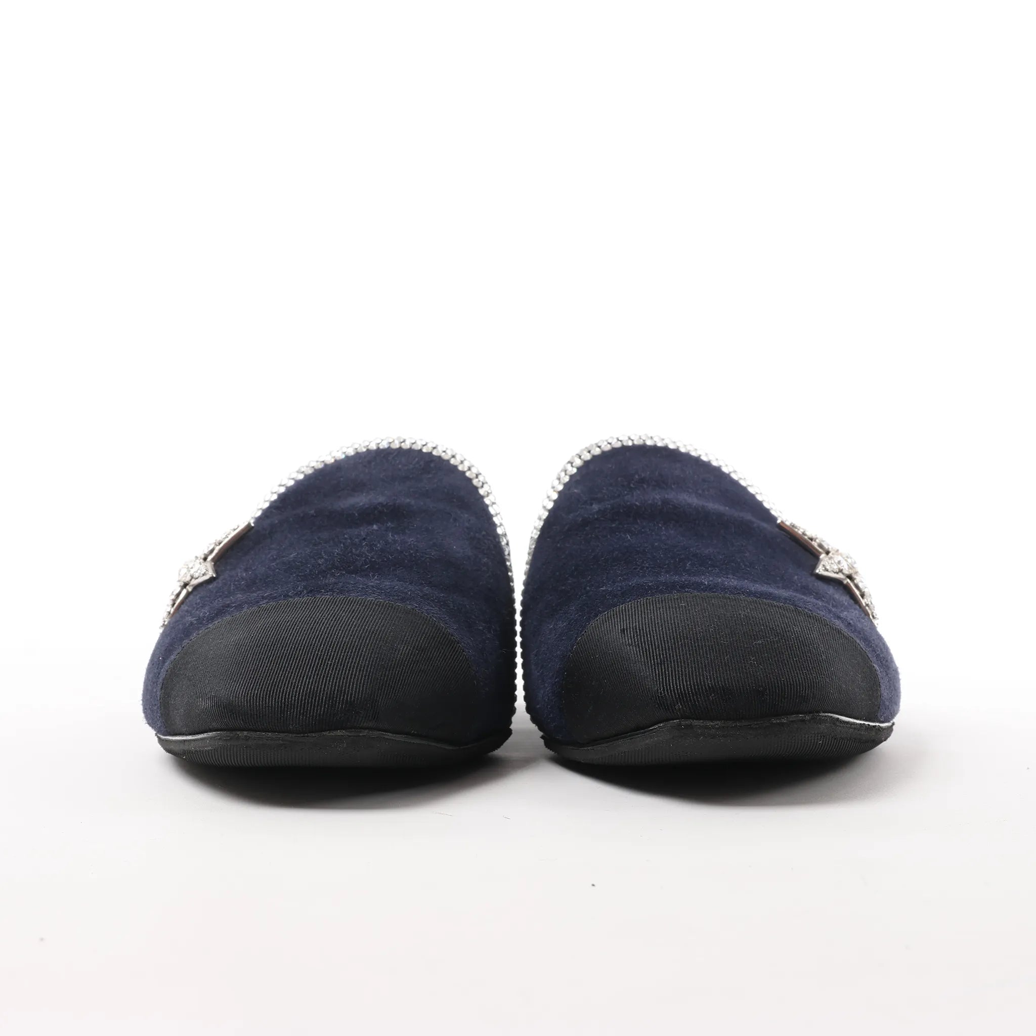Chanel Star Rhinestone Suede x Fabric Mule in Navy x Black G35835, Size 41 EU