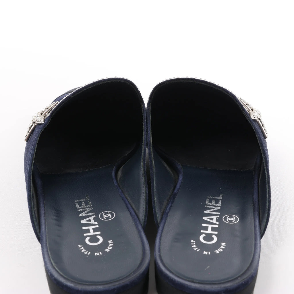 Chanel Star Rhinestone Suede x Fabric Mule in Navy x Black G35835, Size 41 EU