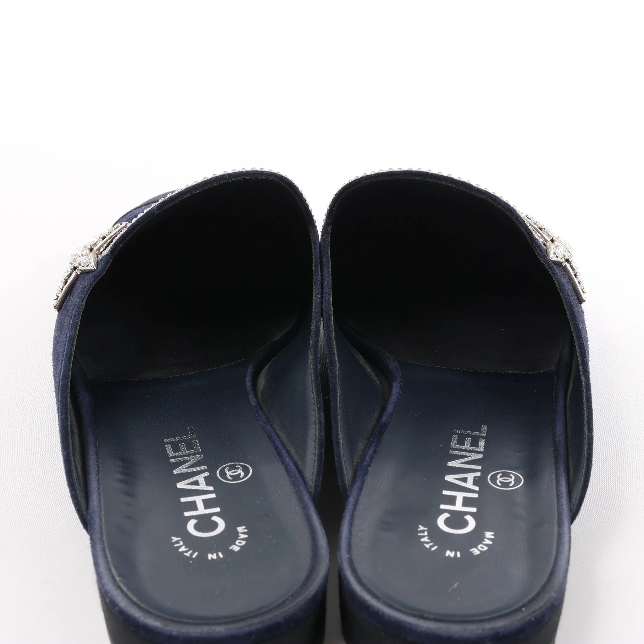 Chanel Star Rhinestone Suede x Fabric Mule in Navy x Black G35835, Size 41 EU