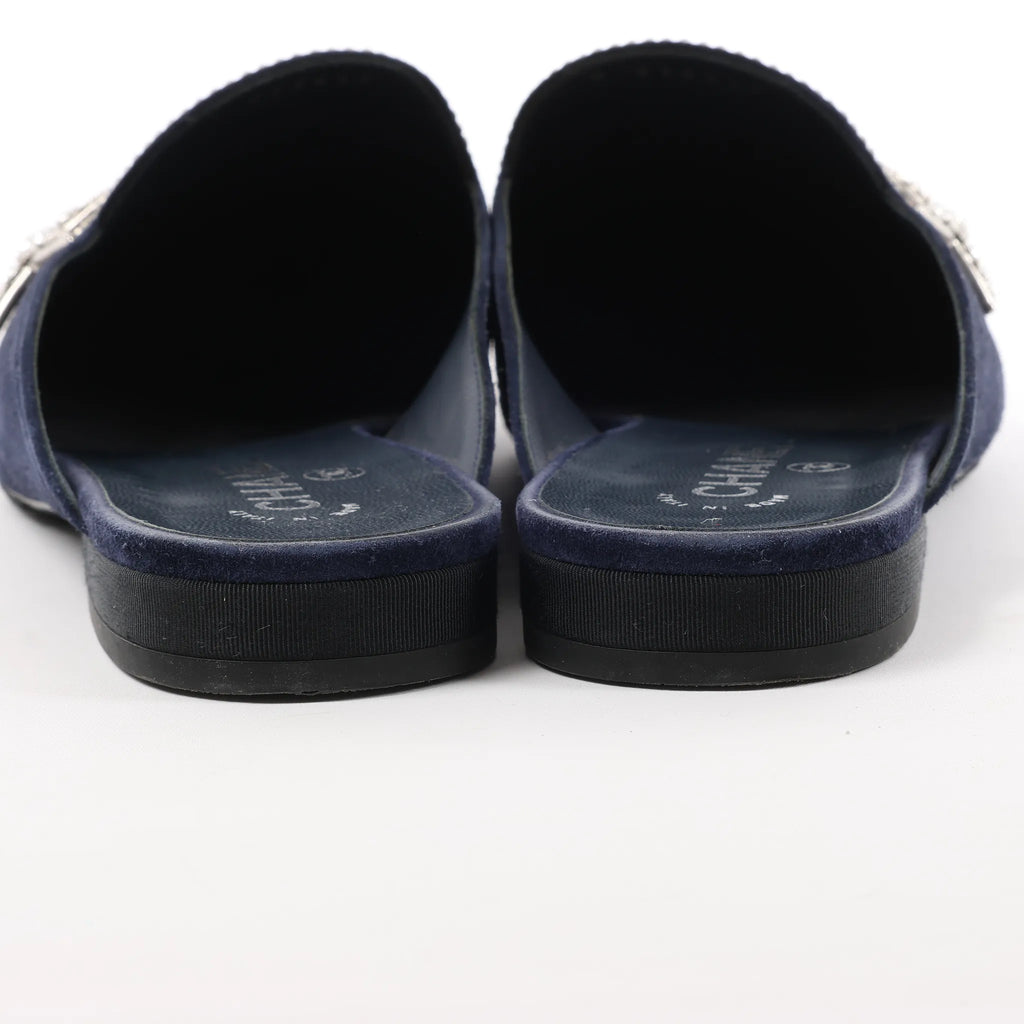 Chanel Star Rhinestone Suede x Fabric Mule in Navy x Black G35835, Size 41 EU