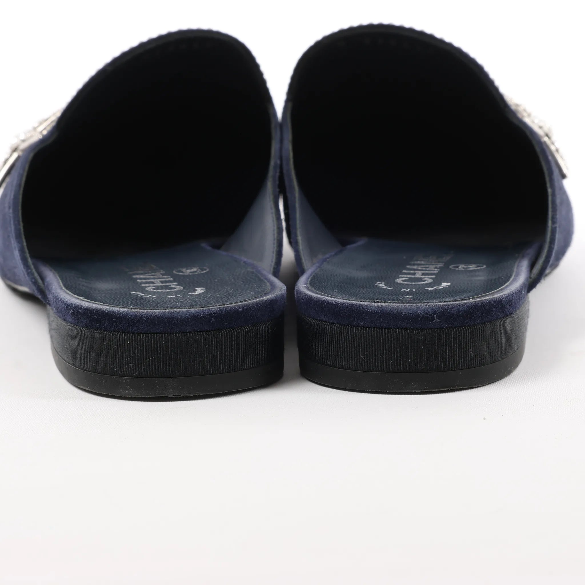 Chanel Star Rhinestone Suede x Fabric Mule in Navy x Black G35835, Size 41 EU