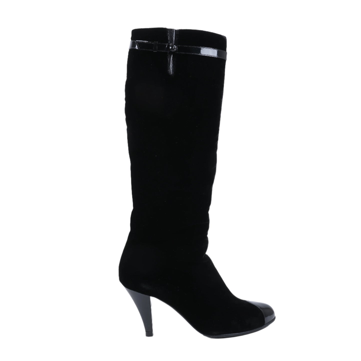 Chanel Coco Mark Velour Long Boots in Black, Size 37.5 EU