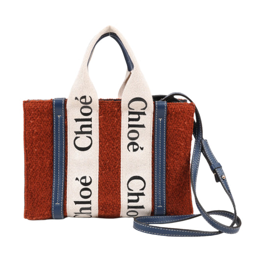 Chloé Woody Small Wool & Leather 2Way Handbag in Brown