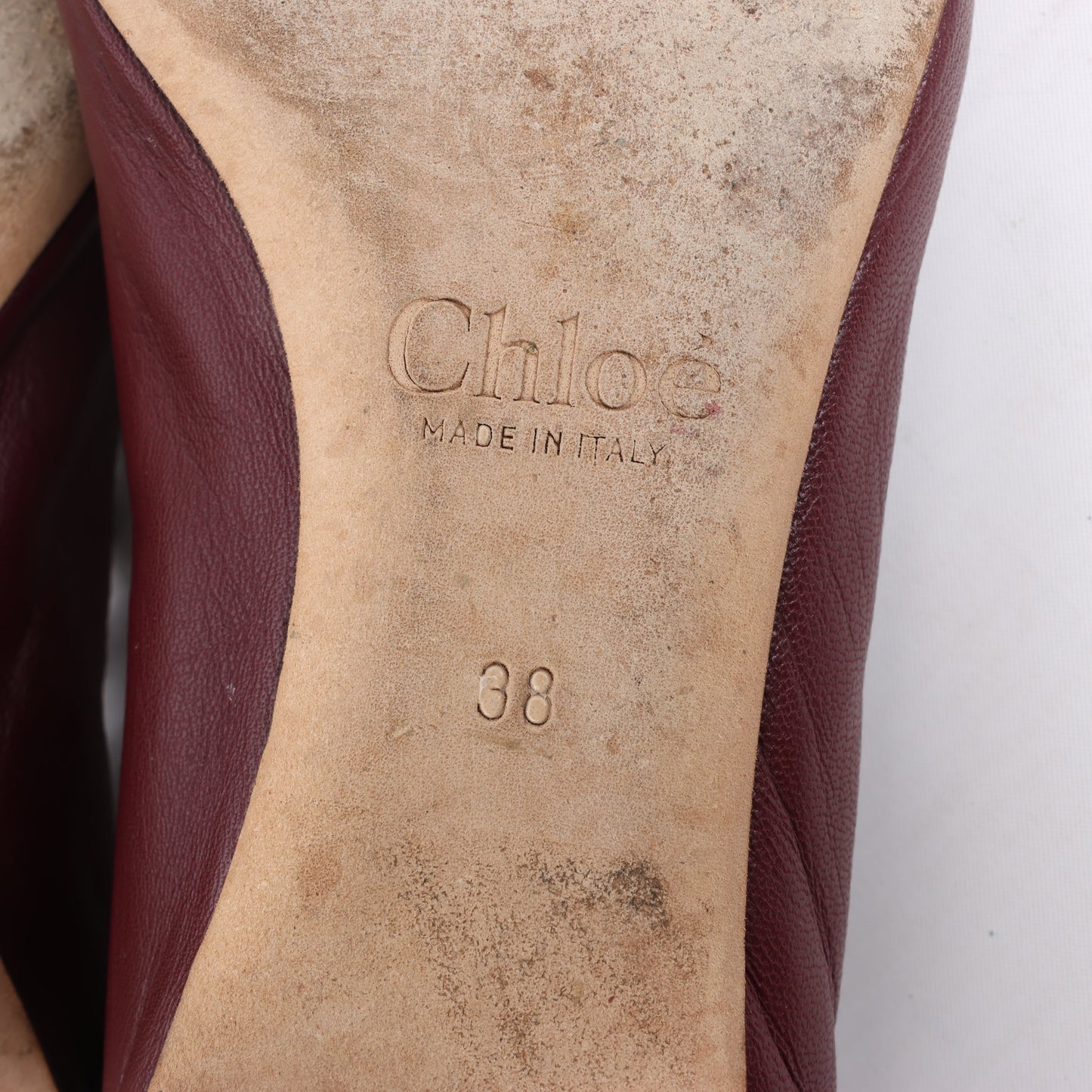 Chloe Leather Scalloped Ballet Flats in Burgundy, Size 38