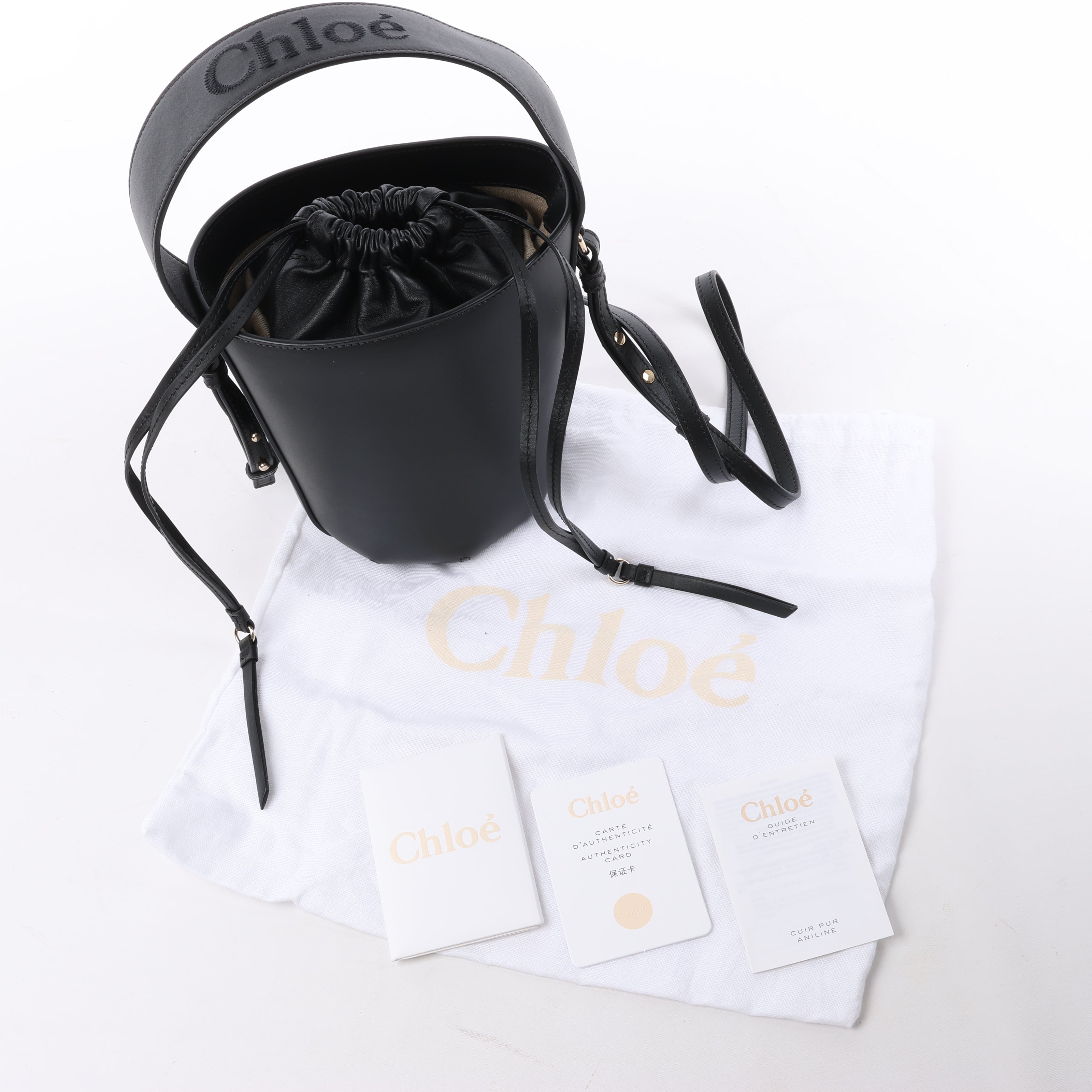 Chloe Sense Buckets Leather 2Way Handbag in Black