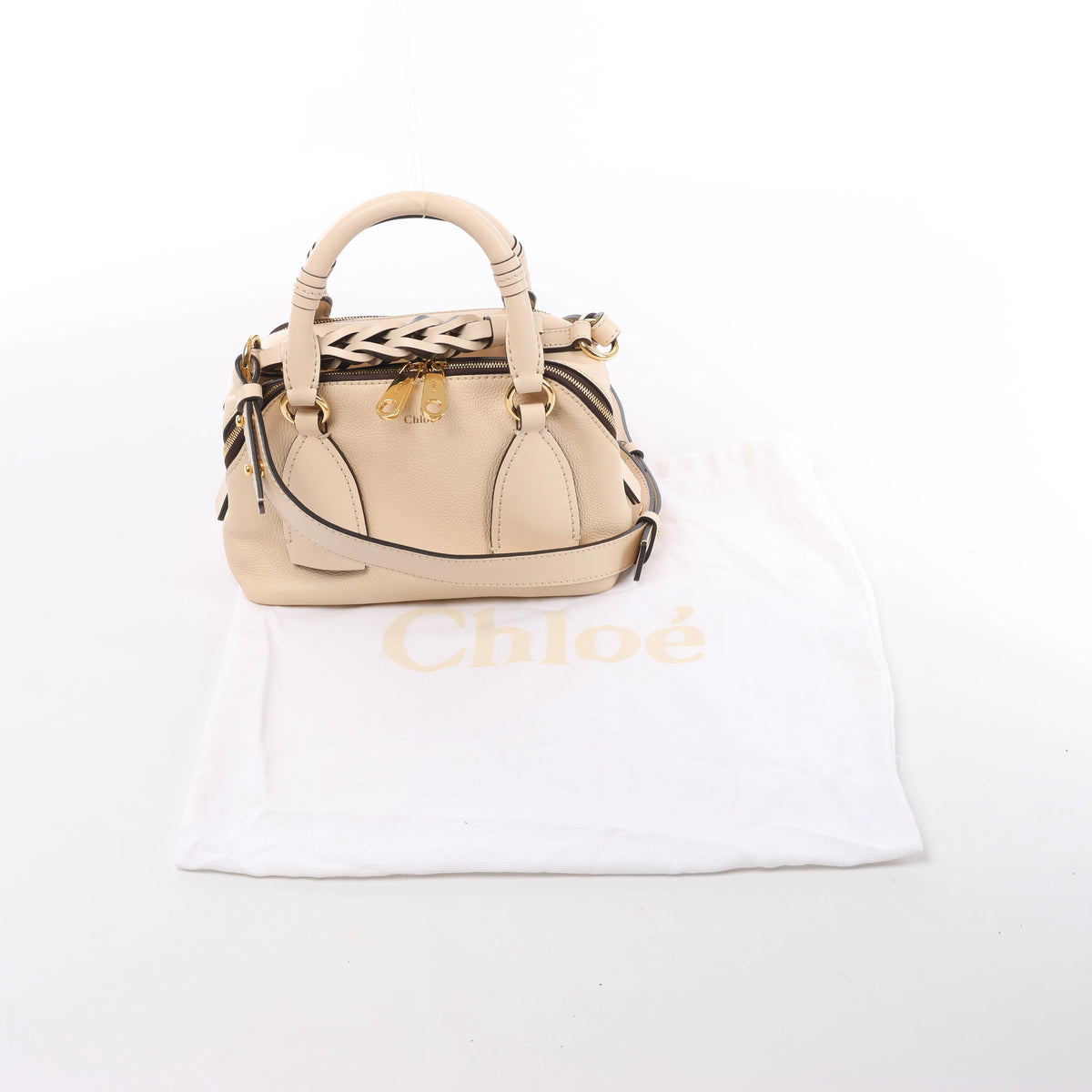 Bolso Chloé Woody Small de lona y piel bicolor en beige y azul