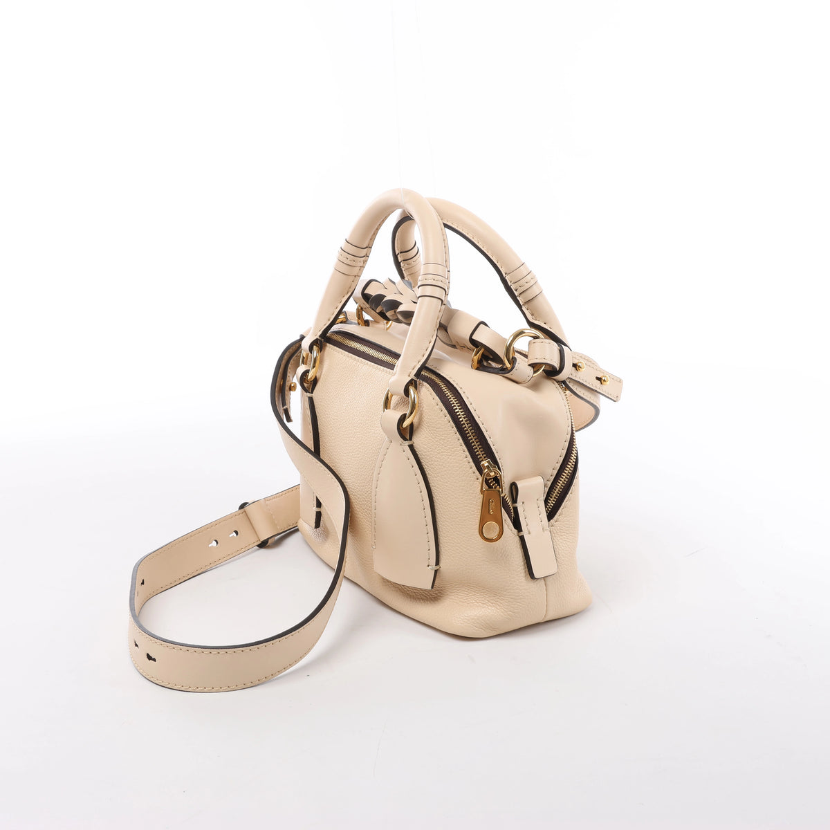 Bolso Chloé Woody Small de lona y piel bicolor en beige y azul