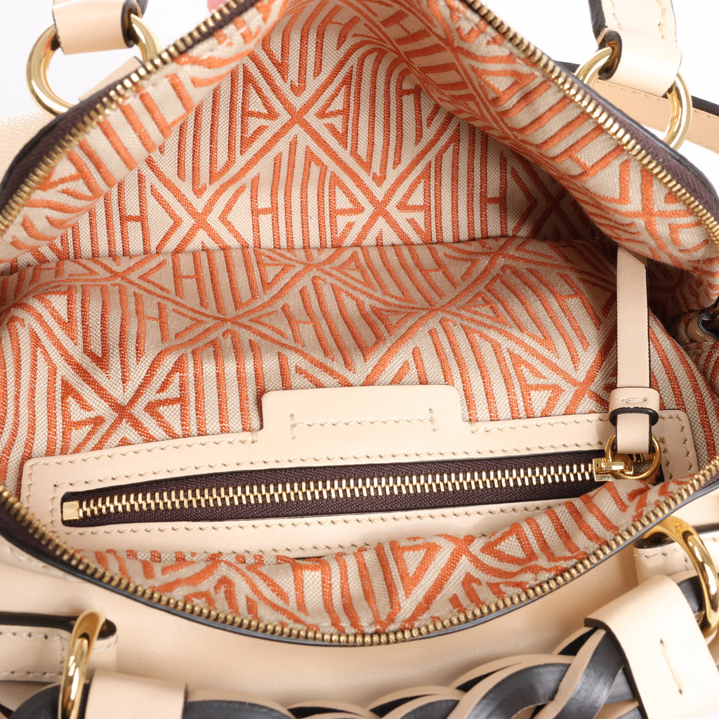 Bolso Chloé Woody Small de lona y piel bicolor en beige y azul