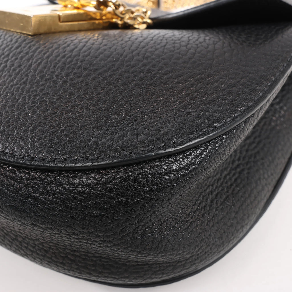 Chloe Drew Leather Chain Crossbody Bag in Black
