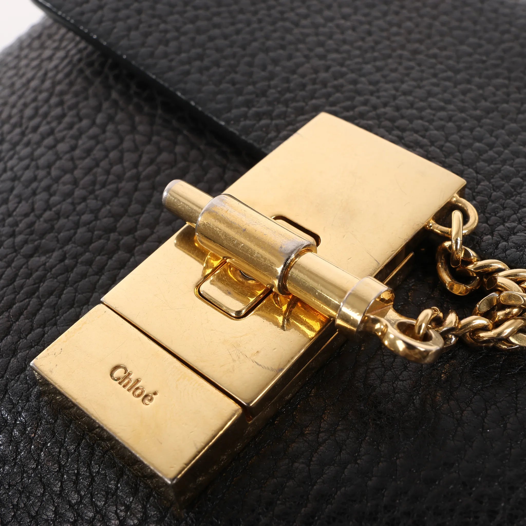 Chloe Drew Leather Chain Crossbody Bag in Black