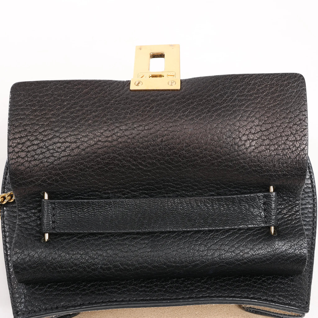 Chloe Drew Leather Chain Crossbody Bag in Black