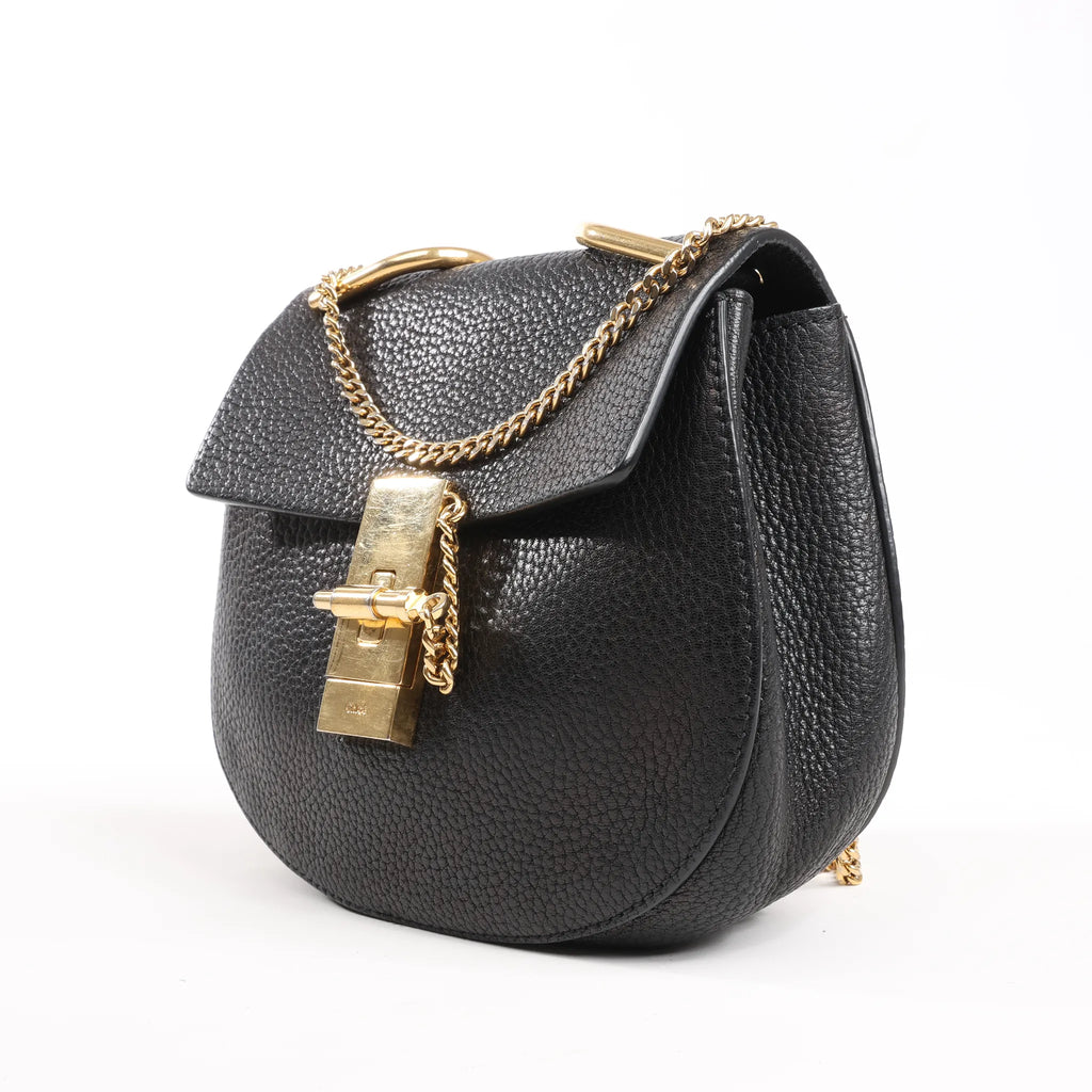 Chloe Drew Leather Chain Crossbody Bag in Black