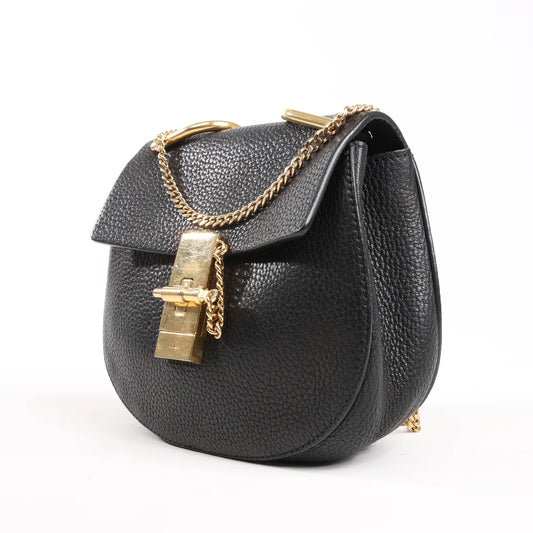 CHLOE Drew Leather Chain Shoulder Bag in Black