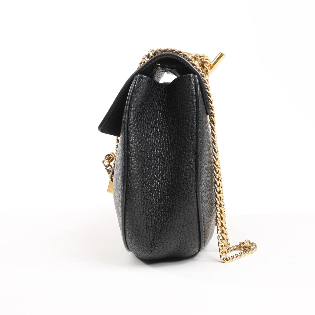 Chloe Drew Leather Chain Crossbody Bag in Black